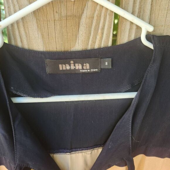 Mina UK Brown Black Stripe Maxi Dress Fall Colors Women's Small - Picture 5 of 6